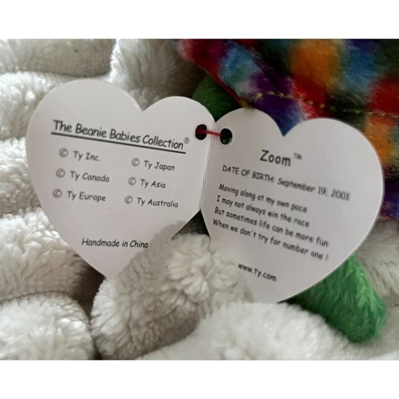 2001 Ty Beanie Babies 6 inch Zoom the Sea Turtle Rainbow Shell Tag Errors - Picture 9 of 11